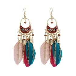 Frauen Faux Feder Ohrringe Bohemian Fransen Quaste Langer Tropfen baumelnde Ohrringe für weibliche Mädchen Boho Schmuck Accessoires von Caiduoduo