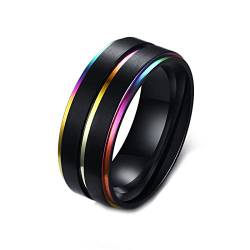 Calefee Personalisierte Ringe, Edelstahlringe Herren 8mm Schwarzer Ring mit Mehrfarbigem Rand größe 57 (18.1) Eheringe Damen Einzeln von Calefee