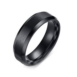 Calefee Ring Personalisiert Herren, Ringe Frauen Edelstahl Ring Matt Schwarz Breit 6mm Abgeschrägte Kante größe 62 (19.7) Eheringe Damen Einzeln von Calefee