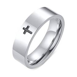 Calefee Ring für Herren, Edelstahlringe Damen Silberring mit Schwarzem Emaille-Kreuz gr. 60 (19.1) Eheringe Damen Einzeln von Calefee