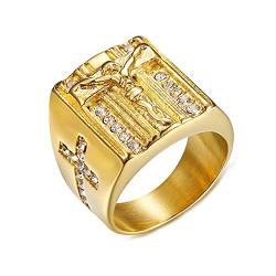 Calefee Ringe mit Gravur für Männer, Edelstahl Ringe Damen Ring mit Jesuskreuz Und Zirkonia größe 62 (19.7) Eheringe Damen Einzeln von Calefee