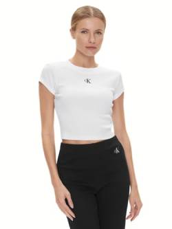 Calvin Klein Jeans Damen CK Rib Baby Tee J20J218337 Kurzarm Strickoberteile, Weiß (Bright White), M von Calvin Klein Jeans