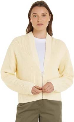 Calvin Klein Jeans Damen Cardigan Woven Label mit Reißverschluss, Beige (Vanilla), L von Calvin Klein Jeans