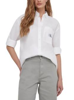 Calvin Klein Jeans Damen Hemd Woven Label Relaxed Shirt Langarm, Weiß (Bright White), XL von Calvin Klein Jeans