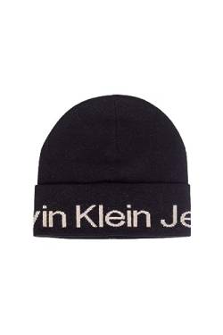 Calvin Klein Jeans Damen Strickmütze mit Wolle und Kaschmir Logo Beanie schwarz (15) 000 von Calvin Klein Jeans