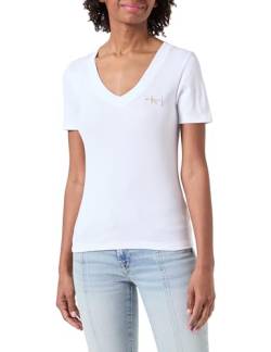 Calvin Klein Jeans Damen T-Shirt Kurzarm Woven Label Rib V-Neck V-Ausschnitt, Weiß (Bright White), XS von Calvin Klein Jeans