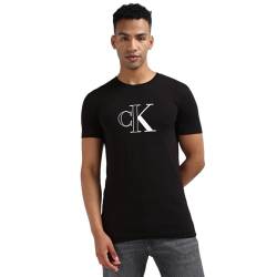 Calvin Klein Jeans Herren T-Shirt Kurzarm Outline Monologo Rundhalsausschnitt, Schwarz (Ck Black), L von Calvin Klein Jeans