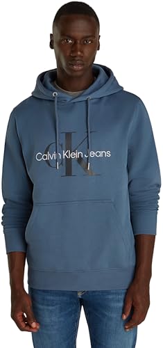 Calvin Klein Herren Hoodie Seasonal Monologo Regular mit Kapuze, Blue Coast (Blau), L von Calvin Klein Jeans