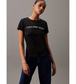 Calvin Klein Jeans für Damen. J20J220253 Schmales Logo-T-Shirt aus Bio-Baumwolle schwarz (M), Lässig, Kurzarm, Nachhaltig von Calvin Klein Jeans