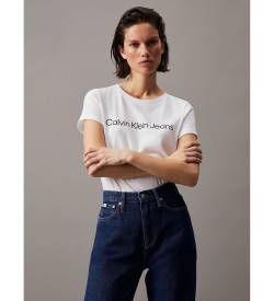 Calvin Klein Jeans für Damen. J20J220253 T-shirt Slim Organic Cotton Logo weiß (S), Lässig, Kurzarm, Bio-Baumwolle, Nachhaltig von Calvin Klein Jeans