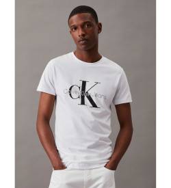 Calvin Klein Jeans für Herren. J30J320935 Schmales Monogramm-T-Shirt weiß (XS), Lässig, Baumwolle, Kurzarm, Bio-Baumwolle, Nachhaltig von Calvin Klein Jeans