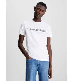 Calvin Klein Jeans für Herren. J30J322552 T-shirt Slim Logo wei (S), Weiß, Lässig, Baumwolle, Kurzarm, Bio-Baumwolle, Nachhaltig von Calvin Klein Jeans