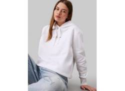 Kapuzensweatshirt CALVIN KLEIN JEANS "MONOLOGO REGULAR HOODIE" Gr. M (38), weiß (bright white) Damen Sweatshirts mit Logoprägung von Calvin Klein Jeans