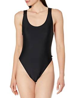 Calvin Klein Damen Standard Logo Elastic Straps Low-Cut Back Removable Soft Cups One Piece Badeanzug, Schwarz, S von Calvin Klein