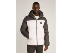 Outdoorjacke CALVIN KLEIN "HOODED QUILT COLOR-BLOCK PUFFER" Gr. XL, schwarz (ck black / stony beige) Herren Jacken mit Logopatch von Calvin Klein