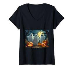 Damen Halloween-Geister und Jack O-Laternen T-Shirt mit V-Ausschnitt von CamoHi Clothing