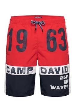 Camp David Herren Badeshorts mit Colour-Blocking und Prints Mission Red L von Camp David