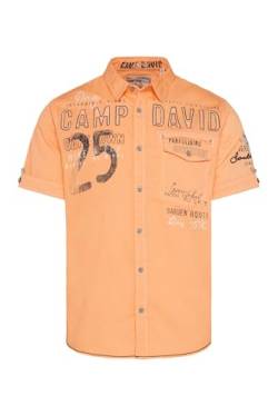 Camp David Herren Kurzarmhemd mit Logo-Applikationen Sunrise Orange L von Camp David