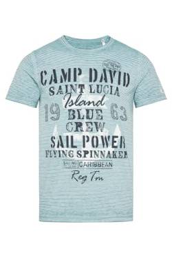 Camp David Herren T-Shirt mit Ausbrenner-Streifen und Print Coast Blue L von Camp David