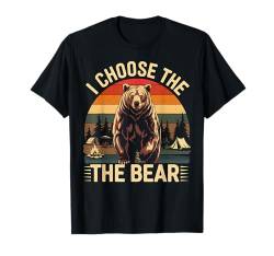 Bär Camping Wandern Outdoor I Choose The Bear Retro Sunset T-Shirt von Camping 365