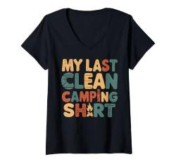 Damen Camping Lover My Last Clean Camping Shirt Wandern Outdoor T-Shirt mit V-Ausschnitt von Camping 365