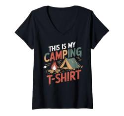 Damen Camping Lover This Is My Camping Zelt Lagerfeuer Outdoor T-Shirt mit V-Ausschnitt von Camping 365