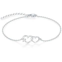 Candyfancy Armband für Damen Silber 925 Double Herz Silberarmband Verstellbare Armbänder Armkette Geschenke für Frauen Mädchen Freundin Mama von Candyfancy