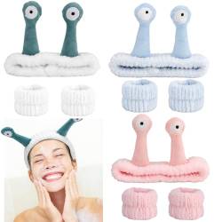 Canitor 9 Stück Schnecken-Spa-Stirnband, Handgelenkbänder zum Waschen des Gesichts, weiches Korallen-Fleece, Make-up-Stirnband, niedliches Tier, elastisch, Hautpflege, Gesichtswäsche, Stirnband, von Canitor