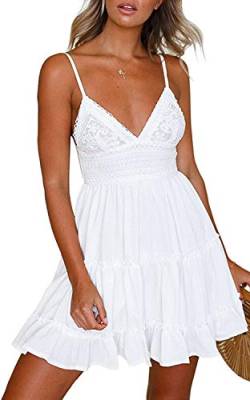 Canli4Y Rückenlose Strandkleider Sommer-Spitzenkleid-Sling-Träger für Damen Kleid mit V-Ausschnitt Rückenfreies Sommerkleider von Canli4Y