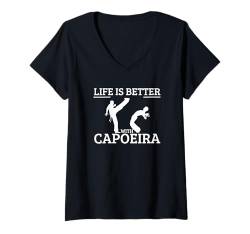 Damen Capoeira Das Leben ist besser mit Capoeira T-Shirt mit V-Ausschnitt von Capoeira Enthusiasts Brazilian Passion Statement