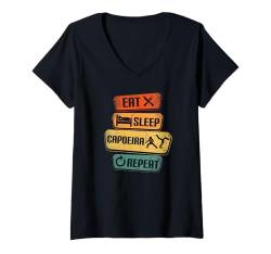 Damen Eat Sleep Capoeira Wiederhole Lustiges Capoeira T-Shirt mit V-Ausschnitt von Capoeira Enthusiasts Brazilian Passion Statement