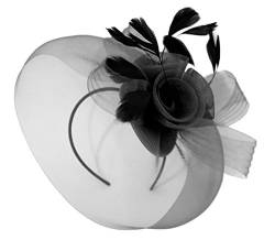 Caprilite Fascinator für Hochzeiten, Pferderennen, Schleier, Netz, Hut mit Zapfen und Federn Gr. Einheitsgröße, Schwarz von Caprilite