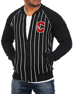 Carisma Herren College Sweatjacke gestreift Collegejacke Zipper Sweatshirt Kontrast Look Slim 5164, Grösse:M, Farbe:Schwarz von Carisma