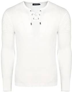 Carisma Herren Feinstrick-Pullover für Winter und Übergang ● Herren Longsleeve mit gerippten Ärmeln ● Herren Langarmshirt Rundhals-Pullover für Herren 7777 White XL von Carisma