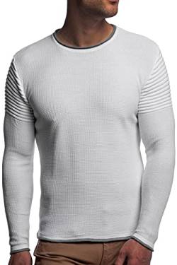 Carisma Herren Feinstrick-Pullover für Winter und Übergang • Herren Longsleeve mit gerippten Ärmeln • Herren Langarmshirt Rundhals-Pullover für Herren 7757 White XL von Carisma