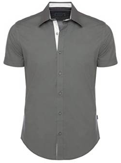 Carisma Herren Kurzarm-Hemd einfarbig S-5XL | Basic Herrenhemd Kurzarm aus 97% Baumwolle | Herren Sommerhemd in Regular-Fit | Kurzarmhemd für Männer Herren Freizeit und Büro 9102 grey XXL von Carisma