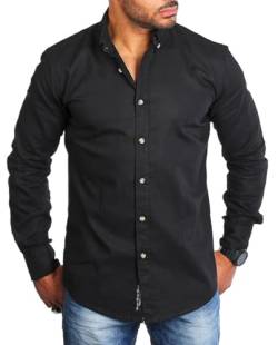 Carisma Herren Leinen Baumwoll Mix Casual Hemd langarm regular fit 8529, Grösse:L, Farbe:Schwarz von Carisma