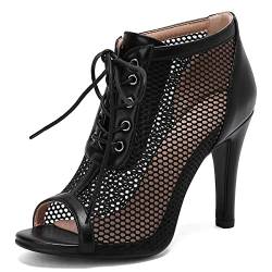 DaHerren Mode Peep Toe Stiletto High Heels Schnüren Mesh Dress Sandales Sommer ies Party für Frauen Schwarz Große 40 von Carkuolary