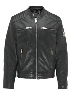 Herren Biker Lederjacke mit buntem Logodruck von Carlo Colucci