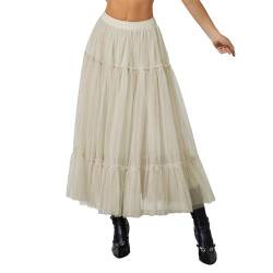 Carolilly Tutu Tüllrock Damen Maxirock Petticoat A Linie Rock Damen Ballettrock High Waist Unterrock für Frauen (A Beige, Einheitsgröße) von Carolilly