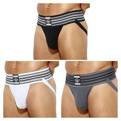 Casey Kevin Herren Jockstrap 3er Pack Tanga String Sportunterwäsche Unterhose Atmungsaktiv Thong Men's Underwear von Casey Kevin