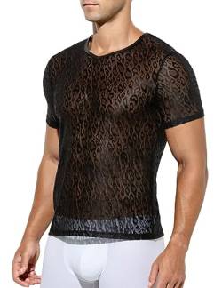 Casey Kevin Herren Transparent Mesh T-Shirt, Sexy Muscle Unterhemd Top, Männer Sheer Kurzarm, Clubwear Swinger Short Sleeve von Casey Kevin