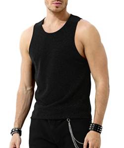 Casey Kevin Pailletten Tank Top Herren Glänzend Shirt Metallic Shirts Sommer Tanktop Glitzer Ärmelloses Oberteil Streetstyle Disco Party Clubwear Herren von Casey Kevin