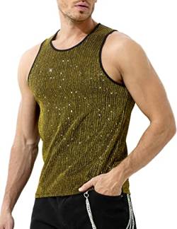 Casey Kevin Glitzer Tank Top Herren Pailletten Hemd Shirt Metallic Glänzend Ärmelloses Oberteil Streetstyle Disco Party Clubwear Herren von Casey Kevin