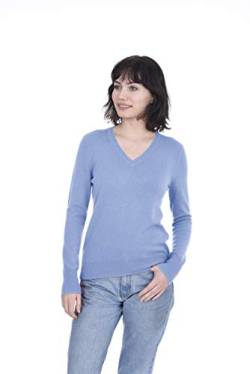 Cashmeren V-Ausschnitt Pullover 100% Kaschmir Langarm Pullover für Frauen, Bella Blue, Groß von Cashmeren