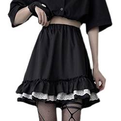 Casiler Goth Gothic Spitzen Rüschen Miniröcke Frauen Harajuku Fairy Grunge Schwarzer Faltenrock Japanische Lolita Streetwear von Casiler