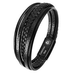 Casisto.J Lederarmband Herren Armband Herren Männer Leder Edelstahl Gravur Schwarz Braun Geflochten mit Magnet Verschluss von Casisto.J