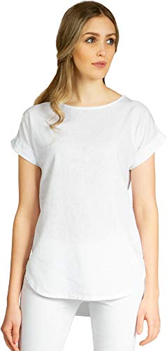 Caspar BLU021 Damen Kurzarm Sommer Shirtbluse aus angenehmer Leinen Viskose Mischung, Farbe:Weiss, Größe:40 von Caspar