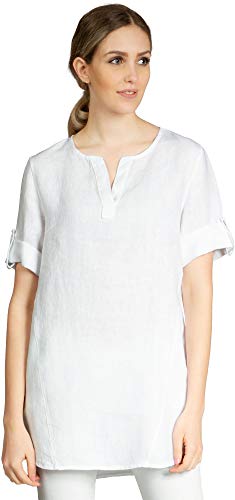 Caspar BLU023 Lange Elegante Damen Halbarm Sommer Leinen Longbluse, Farbe:Weiss, Größe:46 von Caspar