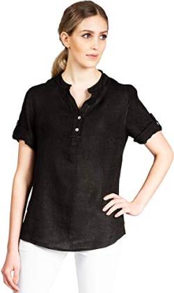 Caspar BLU025 Elegante Damen Halbarm Sommer Shirtbluse aus Leinen mit V-Ausschnitt, Farbe:schwarz, Größe:38 von Caspar